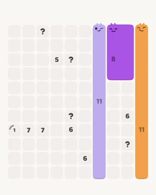 MeowBlock Level 109 after step 3, placing the 8-cell rectangular block at the upper-right area