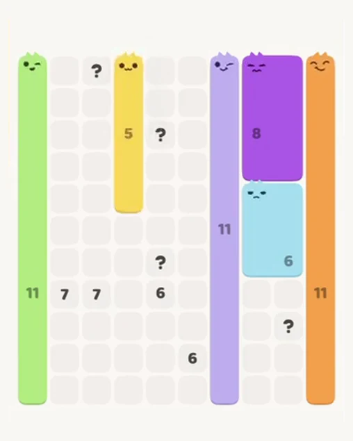MeowBlock Level 109 after step 6, placing the 5-cell vertical block at the upper center