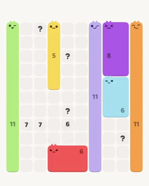 MeowBlock Level 109 after step 7, placing the 6-cell rectangular block at the lower center
