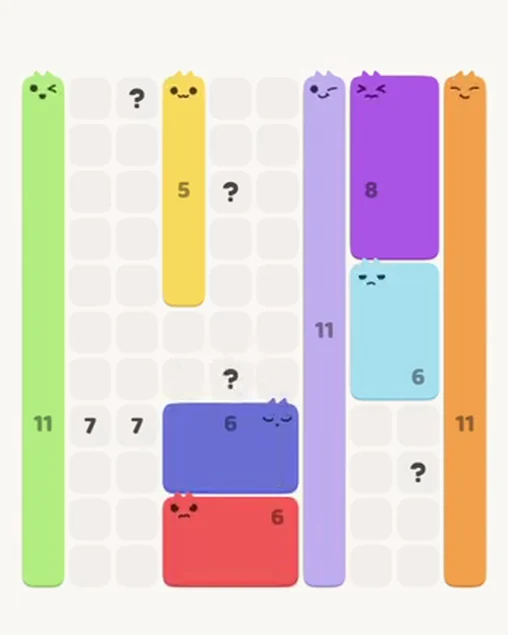 MeowBlock Level 109 after step 8, placing the 6-cell rectangular block at the lower center