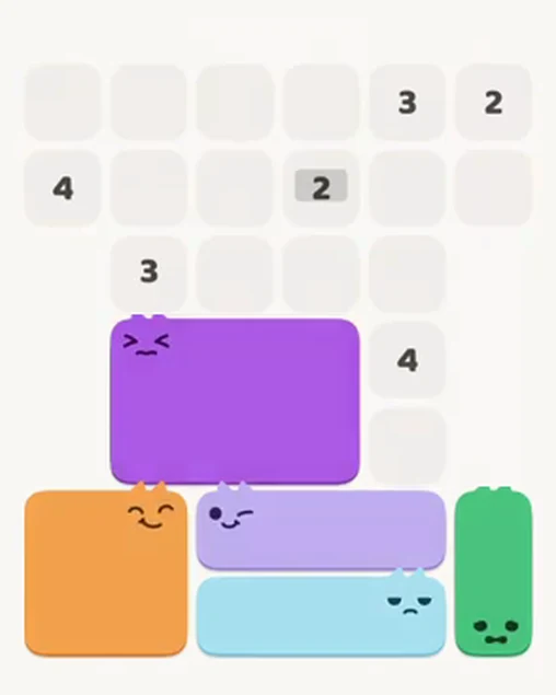MeowBlock Level 11 after step 5, placing the 6-cell rectangular block at the middle center