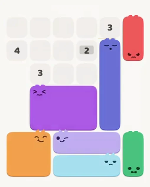 MeowBlock Level 11 after step 7, placing the 2-cell vertical block at the upper-right area