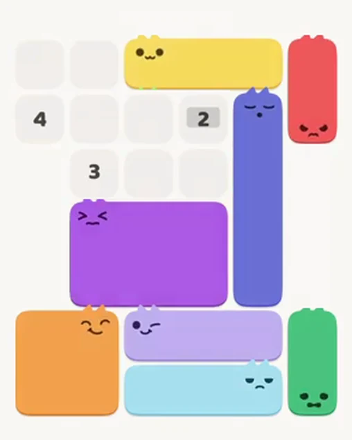 MeowBlock Level 11 after step 8, placing the 3-cell horizontal block at the upper-right area