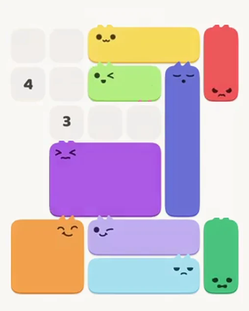 MeowBlock Level 11 after step 9, placing the 2-cell horizontal block at the upper center