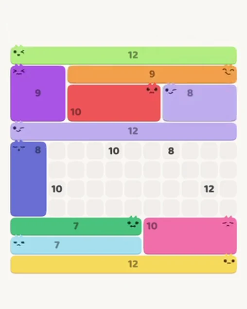 MeowBlock Level 110 after step 11, placing the 8-cell rectangular block at the upper-right area
