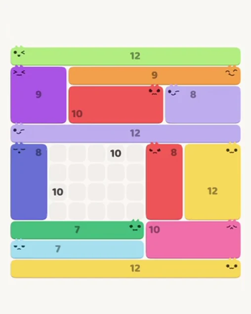 MeowBlock Level 110 after step 13, placing the 8-cell rectangular block at the middle-right area
