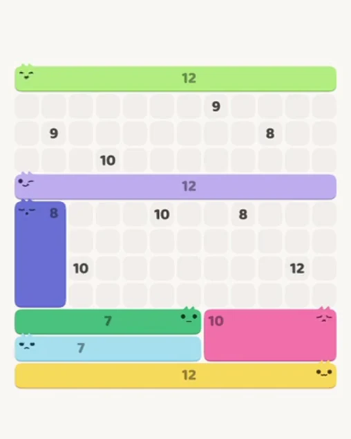 MeowBlock Level 110 after step 7, placing the 12-cell horizontal block at the middle center