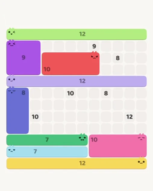 MeowBlock Level 110 after step 9, placing the 10-cell rectangular block at the upper center
