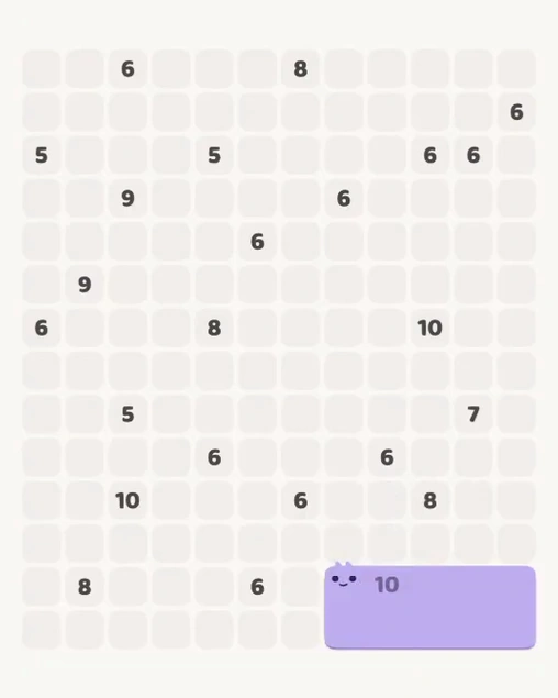 MeowBlock Level 111 after step 1, placing the 10-cell rectangular block at the lower-right area