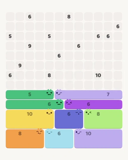 MeowBlock Level 111 after step 10, placing the 5-cell horizontal block at the middle-left area
