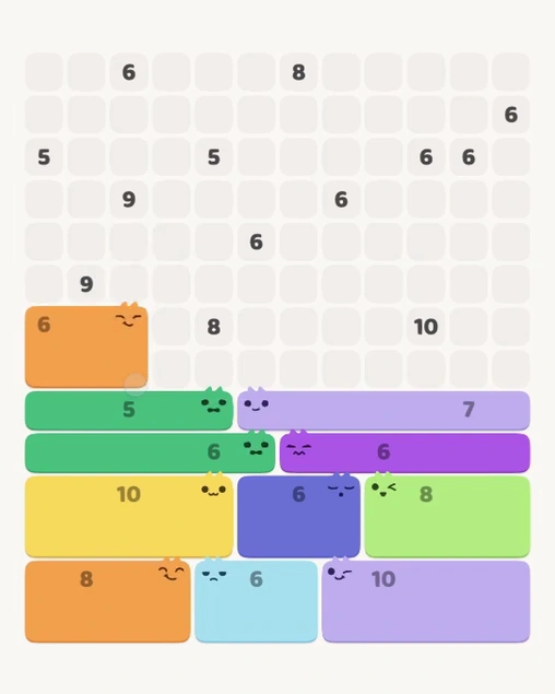 MeowBlock Level 111 after step 11, placing the 6-cell rectangular block at the middle-left area