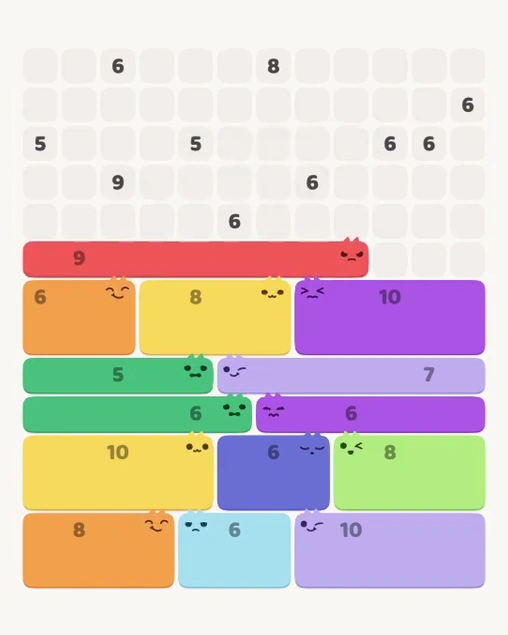 MeowBlock Level 111 after step 14, placing the 9-cell horizontal block at the middle center