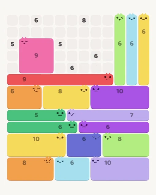 MeowBlock Level 111 after step 18, placing the 9-cell square block at the upper-left area