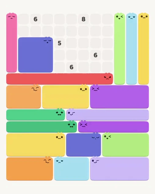 MeowBlock Level 111 after step 19, placing the 5-cell vertical block at the upper-left area