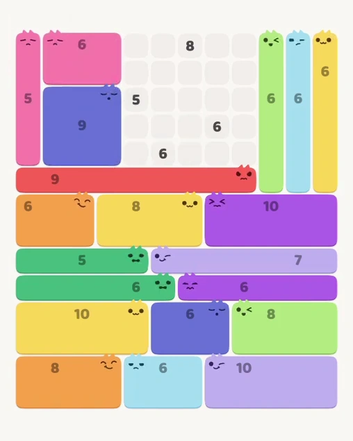 MeowBlock Level 111 after step 20, placing the 6-cell rectangular block at the upper-left area