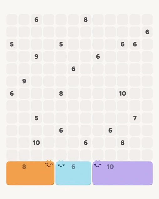 MeowBlock Level 111 after step 3, placing the 8-cell rectangular block at the lower-left area
