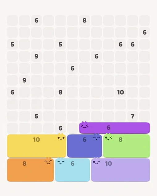 MeowBlock Level 111 after step 7, placing the 6-cell horizontal block at the lower-right area
