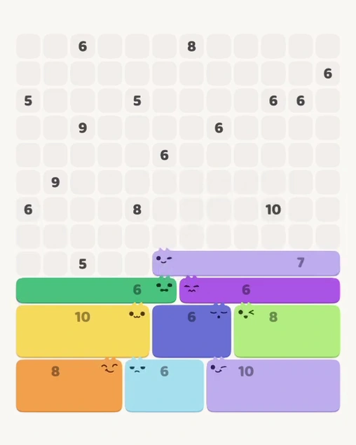 MeowBlock Level 111 after step 9, placing the 7-cell horizontal block at the middle-right area