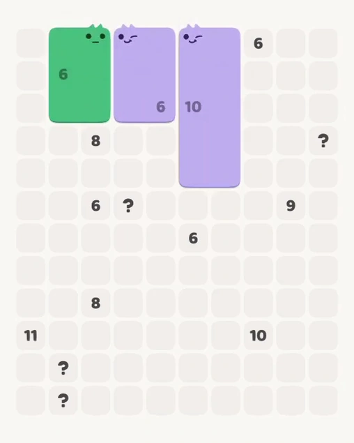 MeowBlock Level 112 after step 3, placing the 6-cell rectangular block at the upper-left area