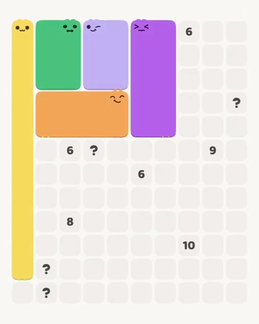 MeowBlock Level 112 after step 5, placing the 8-cell rectangular block at the middle center