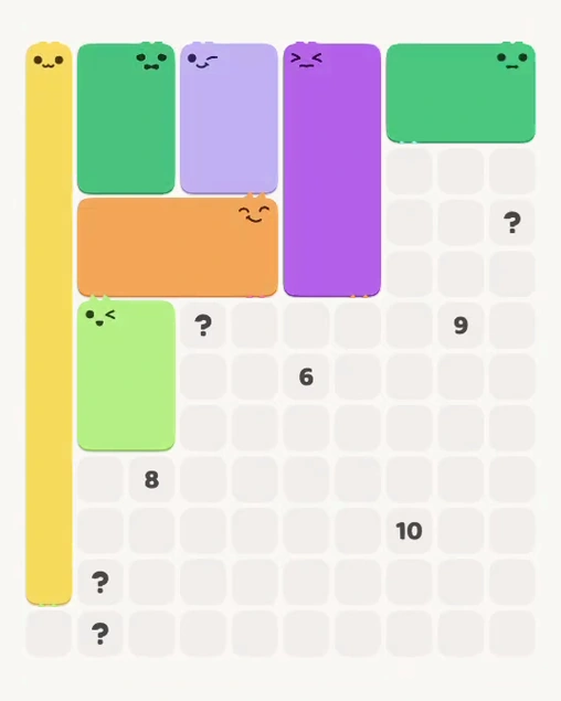 MeowBlock Level 112 after step 7, placing the 6-cell rectangular block at the upper-right area