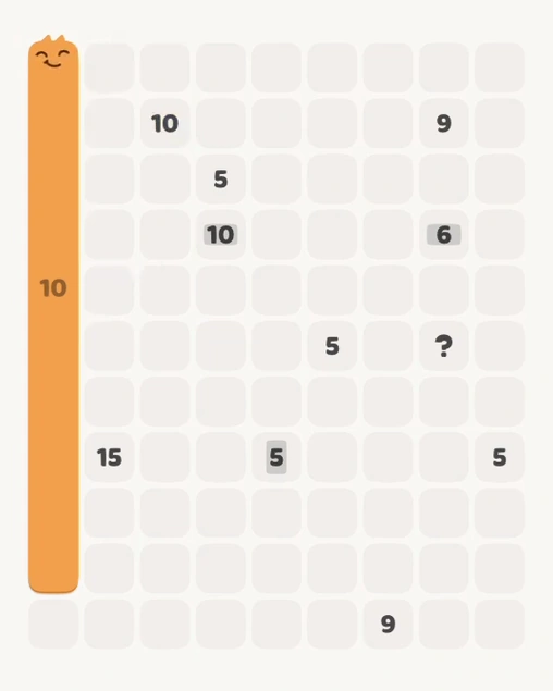 MeowBlock Level 113 after step 1, placing the 10-cell vertical block at the middle-left area