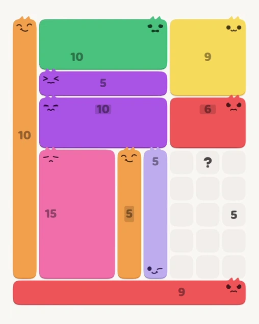 MeowBlock Level 113 after step 10, placing the 5-cell vertical block at the lower-right area