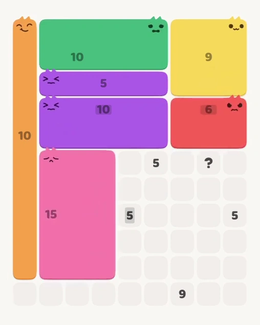 MeowBlock Level 113 after step 7, placing the 15-cell rectangular block at the lower-left area