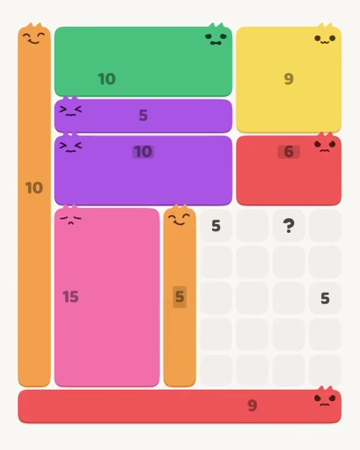 MeowBlock Level 113 after step 9, placing the 5-cell vertical block at the lower center