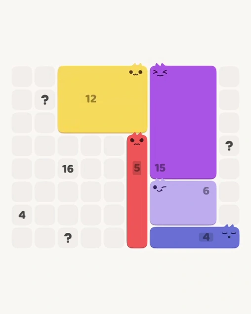 MeowBlock Level 114 after step 5, placing the 12-cell rectangular block at the upper center