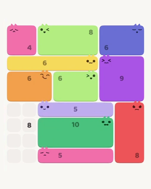 MeowBlock Level 115 after step 11, placing the 5-cell horizontal block at the lower center