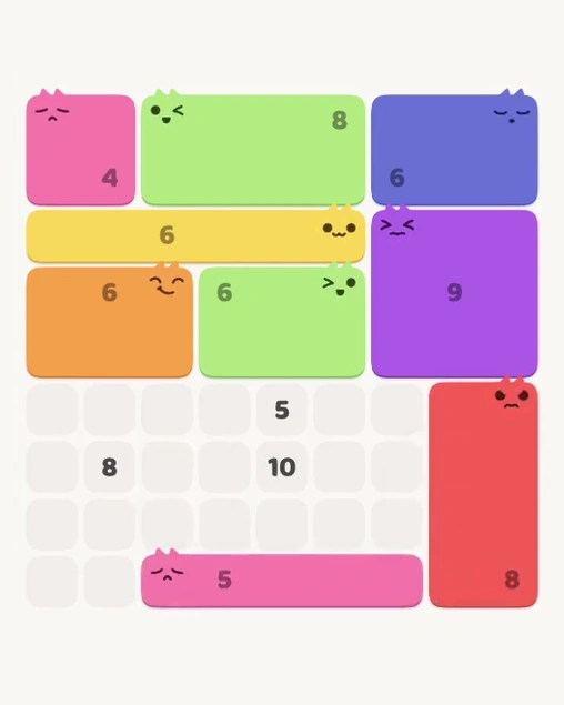 MeowBlock Level 115 after step 9, placing the 5-cell horizontal block at the lower center