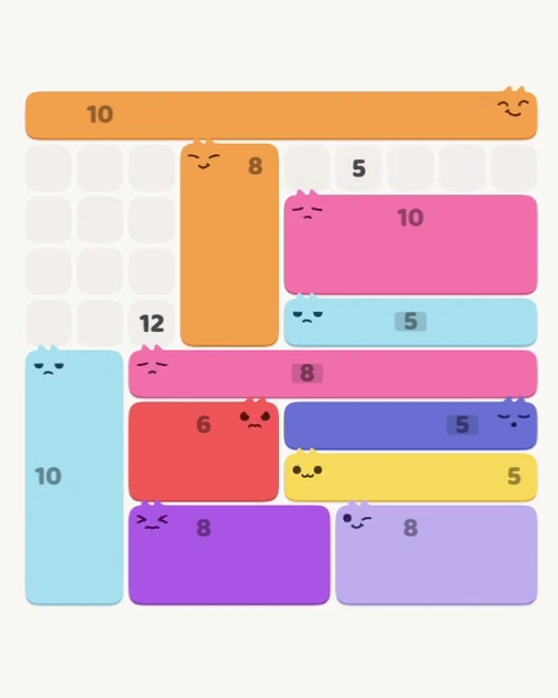 MeowBlock Level 116 after step 11, placing the 10-cell rectangular block at the middle-right area