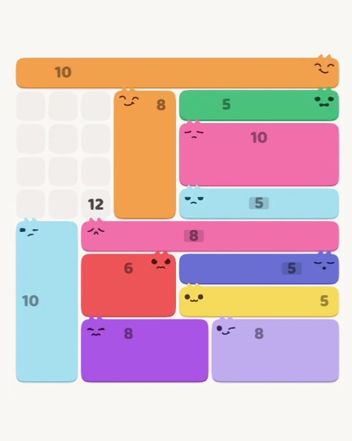 MeowBlock Level 116 after step 12, placing the 5-cell horizontal block at the upper-right area
