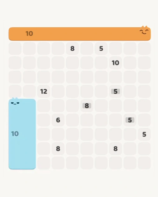 MeowBlock Level 116 after step 2, placing the 10-cell rectangular block at the lower-left area