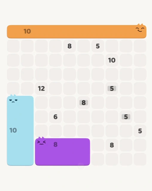 MeowBlock Level 116 after step 3, placing the 8-cell rectangular block at the lower center
