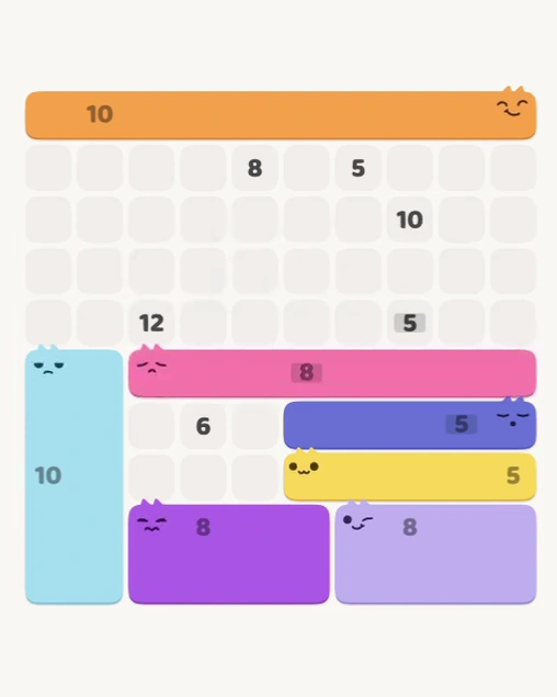 MeowBlock Level 116 after step 7, placing the 8-cell horizontal block at the middle center