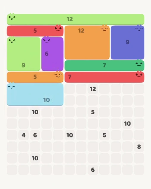 MeowBlock Level 117 after step 10, placing the 10-cell rectangular block at the middle-left area