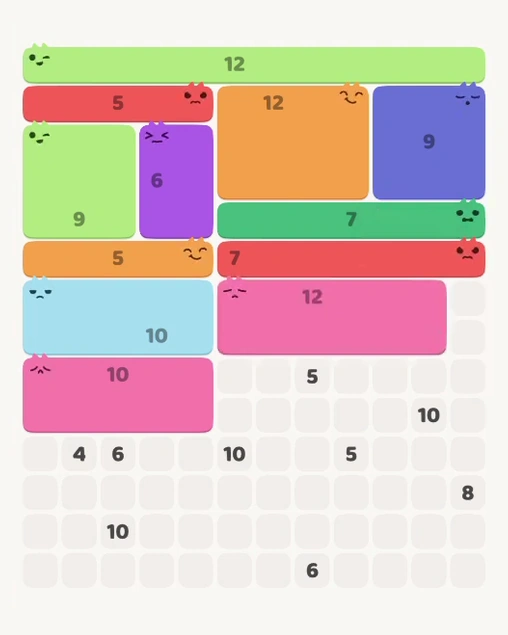 MeowBlock Level 117 after step 12, placing the 12-cell rectangular block at the middle-right area