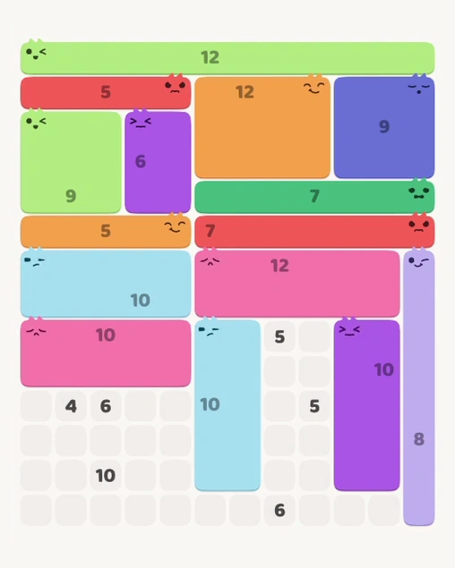 MeowBlock Level 117 after step 15, placing the 10-cell rectangular block at the lower center