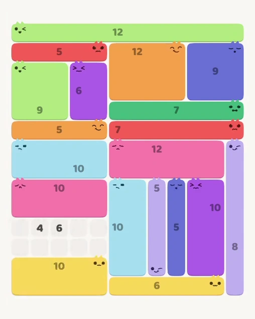 MeowBlock Level 117 after step 19, placing the 10-cell rectangular block at the lower-left area