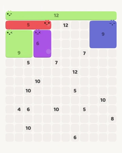 MeowBlock Level 117 after step 5, placing the 6-cell rectangular block at the upper center