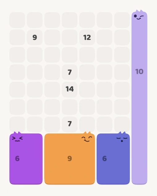 MeowBlock Level 118 after step 4, placing the 10-cell vertical block at the middle-right area