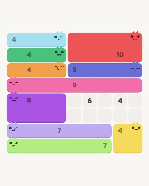 MeowBlock Level 119 after step 10, placing the 8-cell rectangular block at the lower-left area