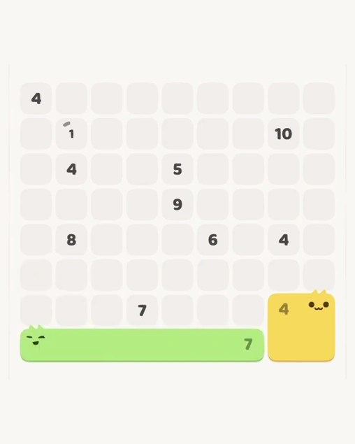 MeowBlock Level 119 after step 2, placing the 7-cell horizontal block at the lower center
