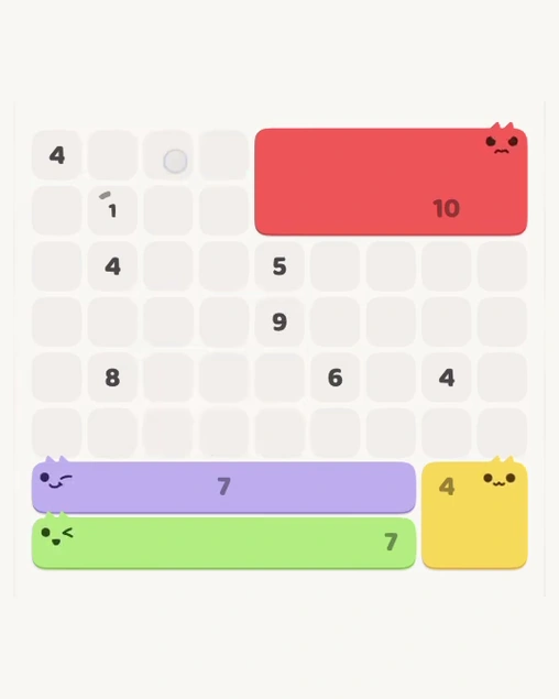 MeowBlock Level 119 after step 4, placing the 10-cell rectangular block at the upper-right area