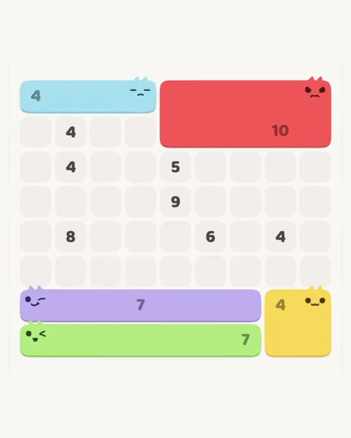 MeowBlock Level 119 after step 5, placing the 4-cell horizontal block at the upper-left area