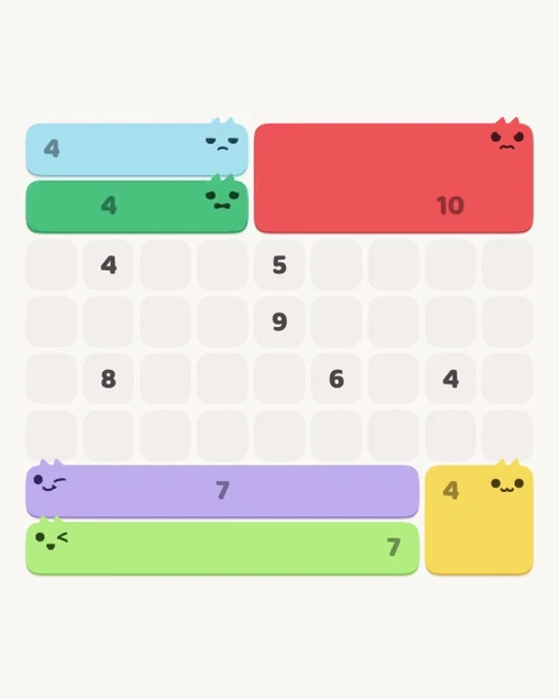MeowBlock Level 119 after step 6, placing the 4-cell horizontal block at the upper-left area