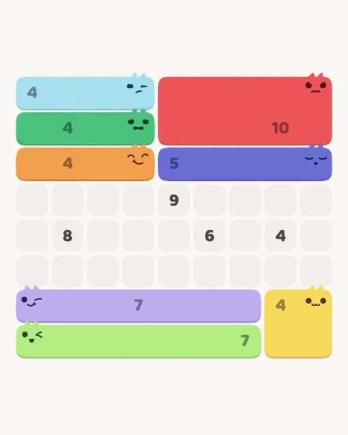 MeowBlock Level 119 after step 8, placing the 5-cell horizontal block at the middle-right area