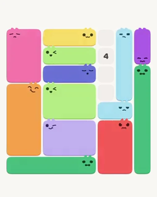 MeowBlock Level 12 after step 13, placing the 4-cell vertical block at the upper-right area